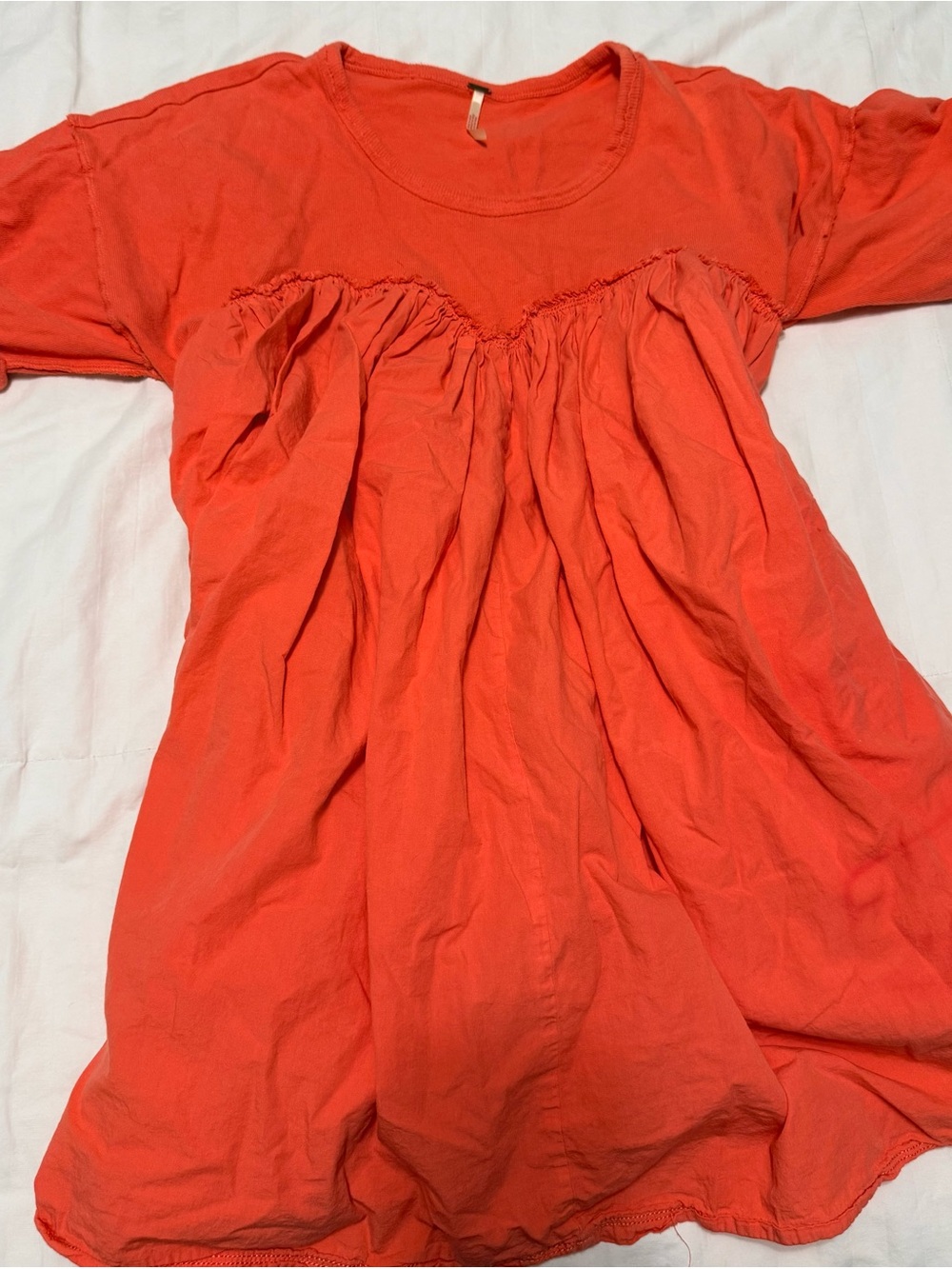 Free People Bright Orange Short Sleeve Babydoll Mini Dress